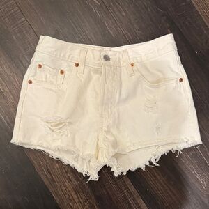 Levi's Women's Off-White Distressed Jean Shorts